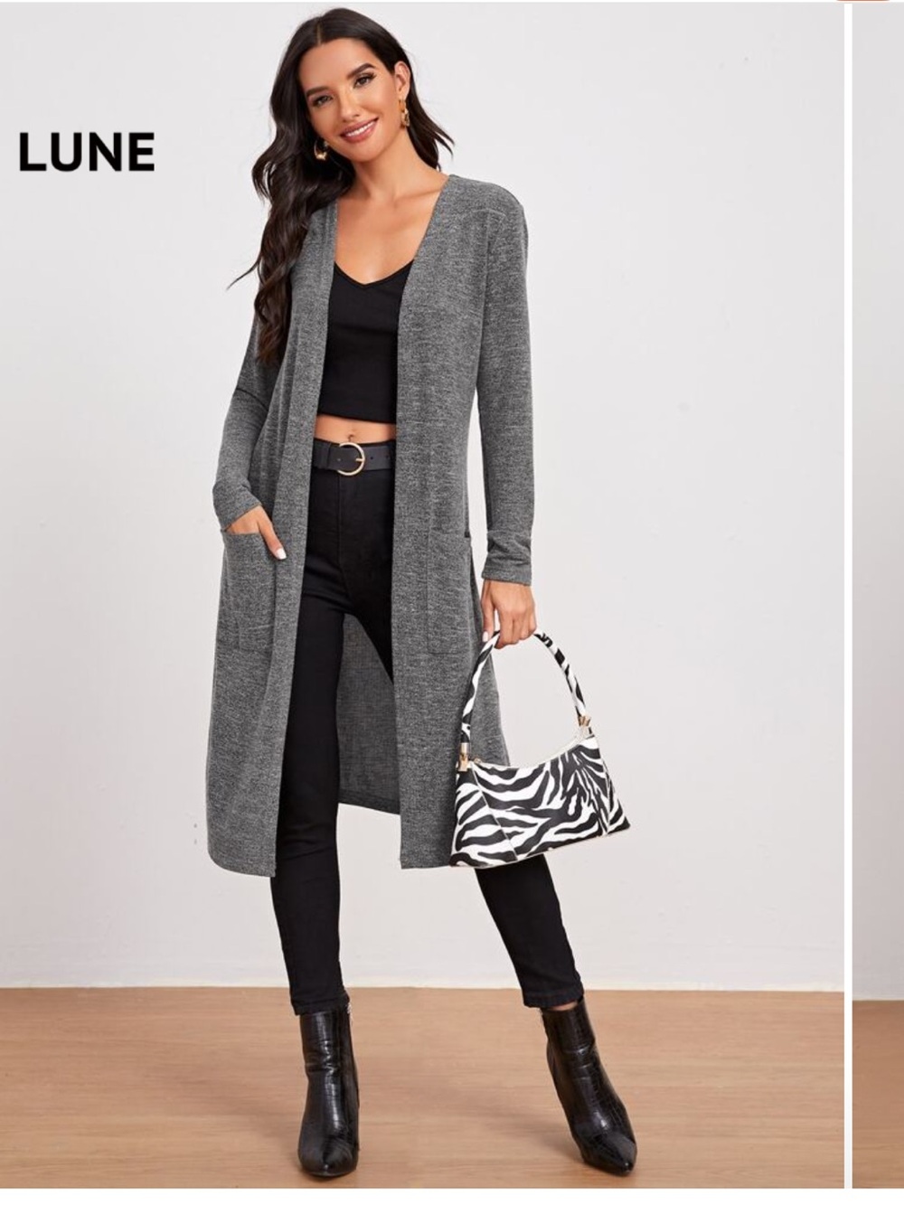 Gray Marled Open-Front Longline Sweater Coat
